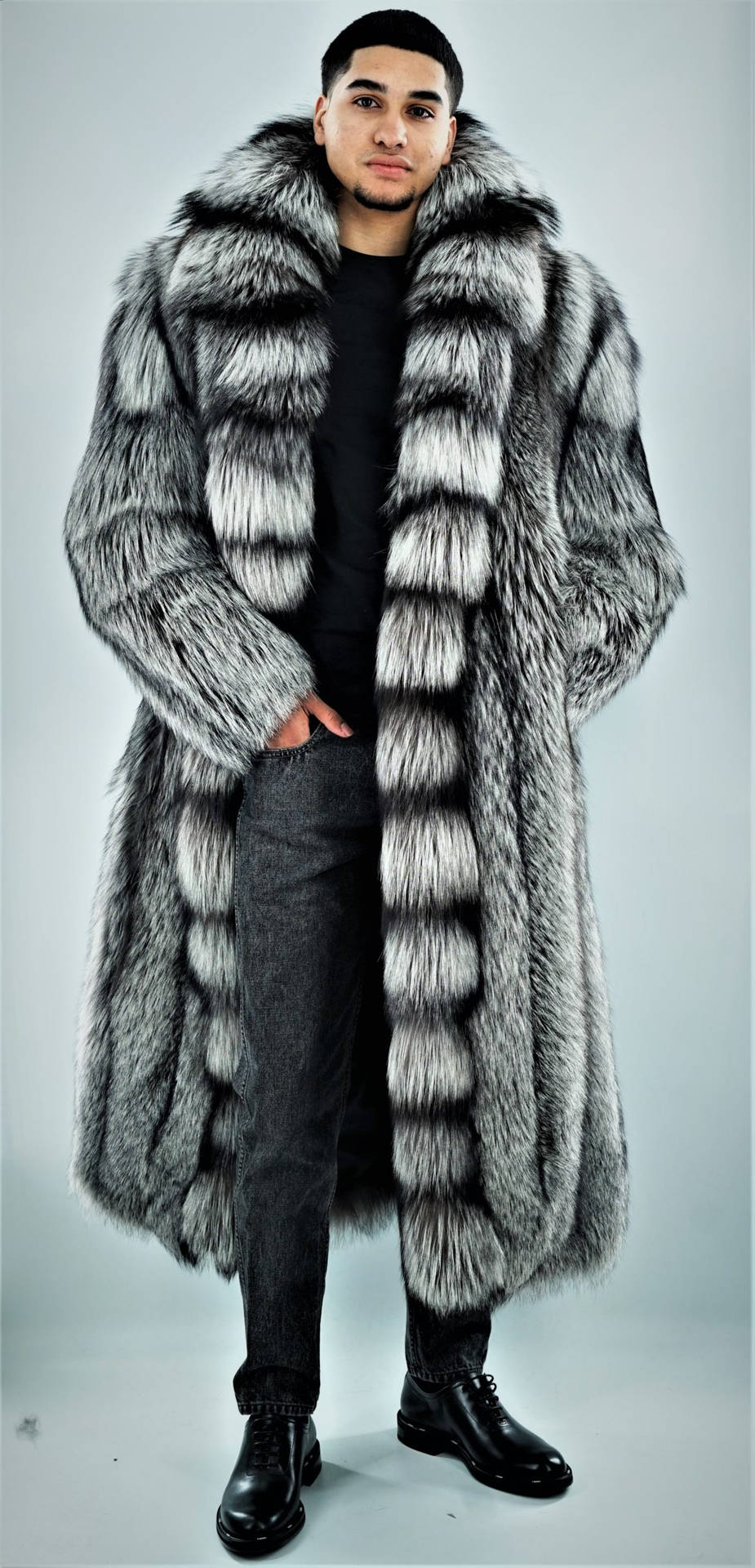 Mens Faux Fur Collar Double Breasted Long coat jacket for sale
